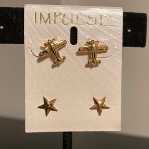 Pulse Gold Airplane and Star Studs for Kids